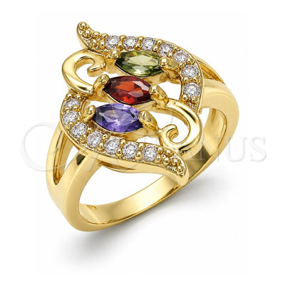 Oro Laminado Multi Stone Ring, Gold Filled Style with Multicolor Cubic Zirconia, Polished, Golden Finish, 01.283.0011.1.08 (Size 8)