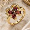 Oro Laminado Multi Stone Ring, Gold Filled Style Butterfly Design, with Garnet and White Cubic Zirconia, Polished, Golden Finish, 01.283.0012.07 (Size 7)