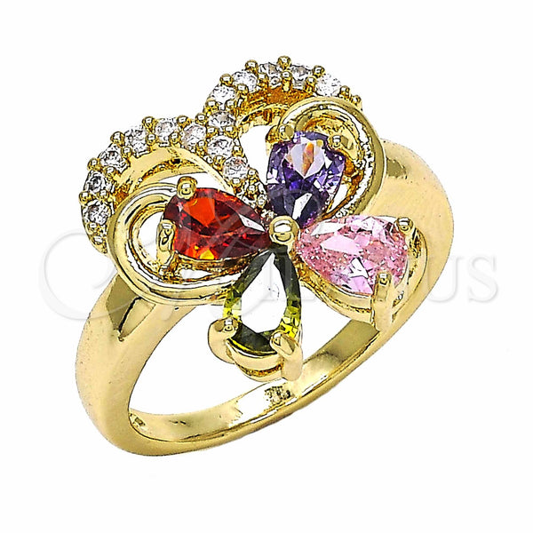 Gold Filled Ring — Multi Stone Ring Butterfly Design with Multicolor Cubic — main product view — SKU 129328 | Oro Laminado anillo — Multi Stone Ring Butterfly diseño with Multicolor Cubic — SKU 129328