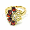 Oro Laminado Multi Stone Ring, Gold Filled Style Teardrop and Heart Design, with Garnet and White Cubic Zirconia, Polished, Golden Finish, 01.283.0013.07 (Size 7)