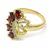 Oro Laminado Multi Stone Ring, Gold Filled Style Teardrop and Heart Design, with Garnet and White Cubic Zirconia, Polished, Golden Finish, 01.283.0013.07 (Size 7)