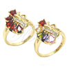 Oro Laminado Multi Stone Ring, Gold Filled Style Teardrop and Heart Design, with Garnet and White Cubic Zirconia, Polished, Golden Finish, 01.283.0013.07 (Size 7)