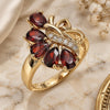 Oro Laminado Multi Stone Ring, Gold Filled Style Teardrop and Heart Design, with Garnet and White Cubic Zirconia, Polished, Golden Finish, 01.283.0013.08 (Size 8)
