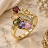 Oro Laminado Multi Stone Ring, Gold Filled Style Teardrop and Heart Design, with Black Cubic Zirconia, Polished, Golden Finish, 01.283.0013.1.08 (Size 8)
