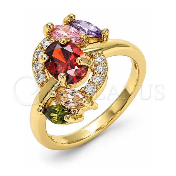 Oro Laminado Multi Stone Ring, Gold Filled Style with Multicolor Cubic Zirconia, Polished, Golden Finish, 01.283.0014.1.07 (Size 7)