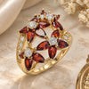 Oro Laminado Multi Stone Ring, Gold Filled Style Flower Design, with Garnet and White Cubic Zirconia, Polished, Golden Finish, 01.283.0015.07 (Size 7)