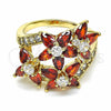 Oro Laminado Multi Stone Ring, Gold Filled Style Flower Design, with Garnet and White Cubic Zirconia, Polished, Golden Finish, 01.283.0015.08 (Size 8)