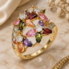 Oro Laminado Multi Stone Ring, Gold Filled Style Flower Design, with Multicolor Cubic Zirconia, Polished, Golden Finish, 01.283.0015.1.08 (Size 8)