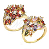 Oro Laminado Multi Stone Ring, Gold Filled Style Flower Design, with Multicolor Cubic Zirconia, Polished, Golden Finish, 01.283.0015.1.08 (Size 8)