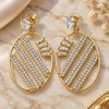 Oro Laminado Long Earring, Gold Filled Style with White Cubic Zirconia and White Crystal, Polished, Golden Finish, 02.268.0088