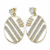 Oro Laminado Long Earring, Gold Filled Style with White Cubic Zirconia and White Crystal, Polished, Golden Finish, 02.268.0088