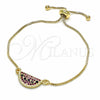 Oro Laminado Adjustable Bolo Bracelet, Gold Filled Style with Multicolor Cubic Zirconia, Polished, Golden Finish, 03.210.0123.10 (01 MM Thickness, 10 Inches Length)