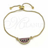 Oro Laminado Adjustable Bolo Bracelet, Gold Filled Style with Multicolor Cubic Zirconia, Polished, Golden Finish, 03.210.0123.10 (01 MM Thickness, 10 Inches Length)