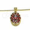 Oro Laminado Pendant Necklace, Gold Filled Style Flower Design, with Garnet and White Cubic Zirconia, Polished, Golden Finish, 04.346.0006.20 (02 MM Thickness, 20 Inches Length)