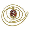 Oro Laminado Pendant Necklace, Gold Filled Style Flower Design, with Garnet and White Cubic Zirconia, Polished, Golden Finish, 04.346.0006.20 (02 MM Thickness, 20 Inches Length)