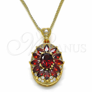 Gold Filled Necklace — Pendant Necklace Flower Design with Garnet and White — main product view — SKU 129364 | Oro Laminado collar — Pendant Necklace flor diseño with Garnet and blanco — SKU 129364