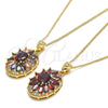 Oro Laminado Pendant Necklace, Gold Filled Style Flower Design, with Garnet and White Cubic Zirconia, Polished, Golden Finish, 04.346.0006.20 (02 MM Thickness, 20 Inches Length)