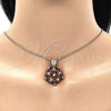 Oro Laminado Pendant Necklace, Gold Filled Style Flower Design, with Garnet and White Cubic Zirconia, Polished, Golden Finish, 04.346.0009.20 (02 MM Thickness, 20 Inches Length)
