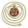 Oro Laminado Pendant Necklace, Gold Filled Style Flower Design, with Garnet and White Cubic Zirconia, Polished, Golden Finish, 04.346.0009.20 (02 MM Thickness, 20 Inches Length)