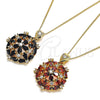 Oro Laminado Pendant Necklace, Gold Filled Style Flower Design, with Garnet and White Cubic Zirconia, Polished, Golden Finish, 04.346.0009.20 (02 MM Thickness, 20 Inches Length)