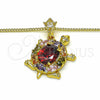 Oro Laminado Pendant Necklace, Gold Filled Style Turtle Design, with Multicolor Cubic Zirconia, Polished, Golden Finish, 04.346.0010.1.20 (02 MM Thickness, 20 Inches Length)