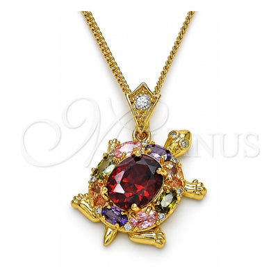 Oro Laminado Pendant Necklace, Gold Filled Style Turtle Design, with Multicolor Cubic Zirconia, Polished, Golden Finish, 04.346.0010.1.20 (02 MM Thickness, 20 Inches Length)