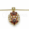 Oro Laminado Pendant Necklace, Gold Filled Style Flower Design, with Garnet and White Cubic Zirconia, Polished, Golden Finish, 04.346.0013.20 (02 MM Thickness, 20 Inches Length)