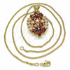 Oro Laminado Pendant Necklace, Gold Filled Style Flower Design, with Garnet and White Cubic Zirconia, Polished, Golden Finish, 04.346.0013.20 (02 MM Thickness, 20 Inches Length)