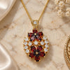 Oro Laminado Pendant Necklace, Gold Filled Style Flower Design, with Garnet and White Cubic Zirconia, Polished, Golden Finish, 04.346.0013.20 (02 MM Thickness, 20 Inches Length)
