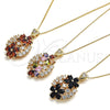 Oro Laminado Pendant Necklace, Gold Filled Style Flower Design, with Garnet and White Cubic Zirconia, Polished, Golden Finish, 04.346.0013.20 (02 MM Thickness, 20 Inches Length)