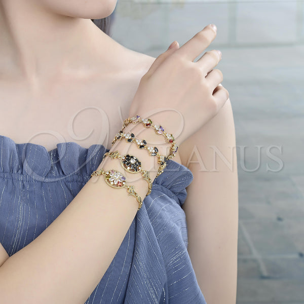 Gold Filled Bracelet — Fancy Bracelet Leaf Design with Black and White — alternate product view — SKU 129377 | Oro Laminado brazalete — elegante Bracelet Leaf diseño with negro and blanco — SKU 129377