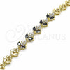 Oro Laminado Fancy Bracelet, Gold Filled Style Leaf Design, with Black and White Cubic Zirconia, Polished, Golden Finish, 03.316.0077.08 (09 MM Thickness, 8 Inches Length)