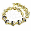 Oro Laminado Fancy Bracelet, Gold Filled Style Leaf Design, with Black and White Cubic Zirconia, Polished, Golden Finish, 03.316.0077.08 (09 MM Thickness, 8 Inches Length)