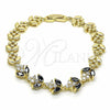 Oro Laminado Fancy Bracelet, Gold Filled Style Leaf Design, with Black and White Cubic Zirconia, Polished, Golden Finish, 03.316.0077.08 (09 MM Thickness, 8 Inches Length)