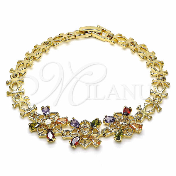 Gold Filled Bracelet — Fancy Bracelet with Multicolor Cubic Zirconia Polished 03. — main product view — SKU 129379 | Oro Laminado brazalete — elegante Bracelet with Multicolor Cubic Zirconia pulido 03. — SKU 129379