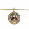 Oro Laminado Pendant Necklace, Gold Filled Style Flower Design, with Multicolor Cubic Zirconia, Polished, Golden Finish, 04.284.0019.20 (02 MM Thickness, 20 Inches Length)