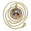 Oro Laminado Pendant Necklace, Gold Filled Style Flower Design, with Multicolor Cubic Zirconia, Polished, Golden Finish, 04.284.0019.20 (02 MM Thickness, 20 Inches Length)