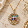 Oro Laminado Pendant Necklace, Gold Filled Style Flower Design, with Multicolor Cubic Zirconia, Polished, Golden Finish, 04.284.0019.20 (02 MM Thickness, 20 Inches Length)