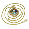 Oro Laminado Pendant Necklace, Gold Filled Style Flower and Teardrop Design, with Multicolor Cubic Zirconia, Polished, Golden Finish, 04.284.0021.20 (02 MM Thickness, 20 Inches Length)