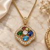 Oro Laminado Pendant Necklace, Gold Filled Style Flower and Teardrop Design, with Multicolor Cubic Zirconia, Polished, Golden Finish, 04.284.0021.20 (02 MM Thickness, 20 Inches Length)