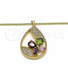 Oro Laminado Pendant Necklace, Gold Filled Style Teardrop and Butterfly Design, with Multicolor Cubic Zirconia and White Micro Pave, Polished, Golden Finish, 04.284.0022.20 (02 MM Thickness, 20 Inches Length)