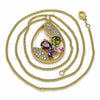 Oro Laminado Pendant Necklace, Gold Filled Style Teardrop and Butterfly Design, with Multicolor Cubic Zirconia and White Micro Pave, Polished, Golden Finish, 04.284.0022.20 (02 MM Thickness, 20 Inches Length)
