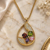 Oro Laminado Pendant Necklace, Gold Filled Style Teardrop and Butterfly Design, with Multicolor Cubic Zirconia and White Micro Pave, Polished, Golden Finish, 04.284.0022.20 (02 MM Thickness, 20 Inches Length)