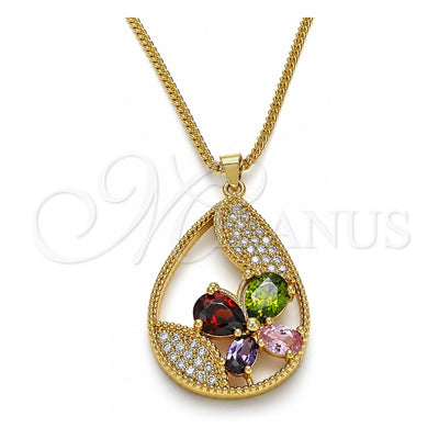 Oro Laminado Pendant Necklace, Gold Filled Style Teardrop and Butterfly Design, with Multicolor Cubic Zirconia and White Micro Pave, Polished, Golden Finish, 04.284.0022.20 (02 MM Thickness, 20 Inches Length)