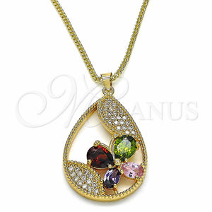 Gold Filled Necklace — Pendant Necklace Teardrop and Butterfly Design with Multicolor — main product view — SKU 129386 | Oro Laminado collar — Pendant Necklace Teardrop and Butterfly diseño with Multicolor — SKU 129386