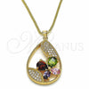 Oro Laminado Pendant Necklace, Gold Filled Style Teardrop and Butterfly Design, with Multicolor Cubic Zirconia and White Micro Pave, Polished, Golden Finish, 04.284.0022.20 (02 MM Thickness, 20 Inches Length)