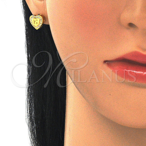 Gold Filled Ring — Stud Earring Heart and Love Design with White — alternate product view — SKU 129390 | Oro Laminado anillo — Stud Earring corazón and Love diseño with blanco — SKU 129390