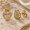 Oro Laminado Stud Earring, Gold Filled Style Heart and Love Design, with White Micro Pave, Polished, Golden Finish, 02.344.0024