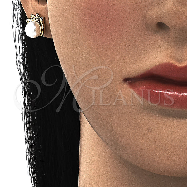 Gold Filled Ring — Stud Earring with Ivory Pearl and White Micro — alternate product view — SKU 129392 | Oro Laminado anillo — Stud Earring with Ivory Pearl and blanco Micro — SKU 129392