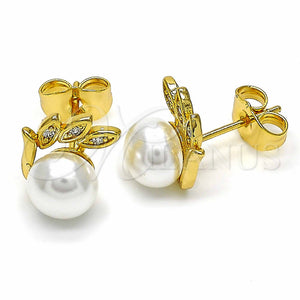 Gold Filled Ring — Stud Earring with Ivory Pearl and White Micro — main product view — SKU 129392 | Oro Laminado anillo — Stud Earring with Ivory Pearl and blanco Micro — SKU 129392